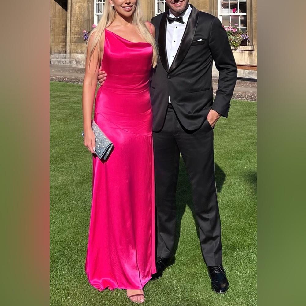 Elliatt Hot Pink Satin Cowl Neck Evening Gown